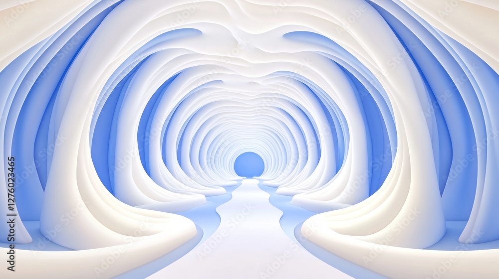 Fototapeta premium Abstract Blue and White Tunnel 3d Render Art