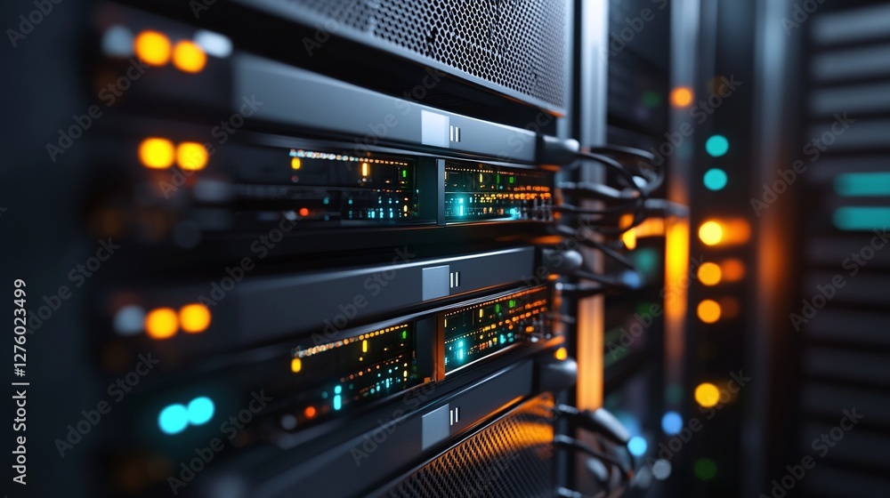 close-up of a server rack with lights, showcasing data center infrastructure and technology. close-up of a server rack with lights, showcasing data center infrastructure and technology.