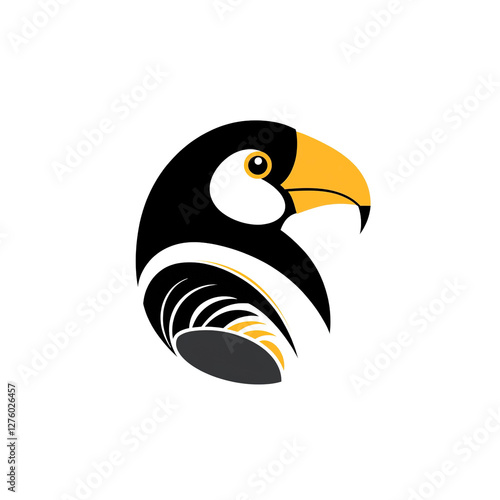 Stylized Bird Head Profile Abstract Avian Design in Black and Gold photo