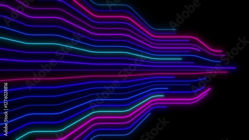 Abstract Technology Background — Flowing Colorful Light Lines in Pink, Purple, and Blue on Black for Communication and Science Themes