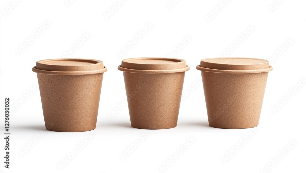 Three brown paper coffee cups on white background Three brown paper coffee cups on white background