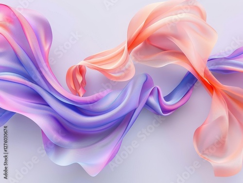 Flowing fabrics of pink and purple on white surface, for backgrounds, art, or designs