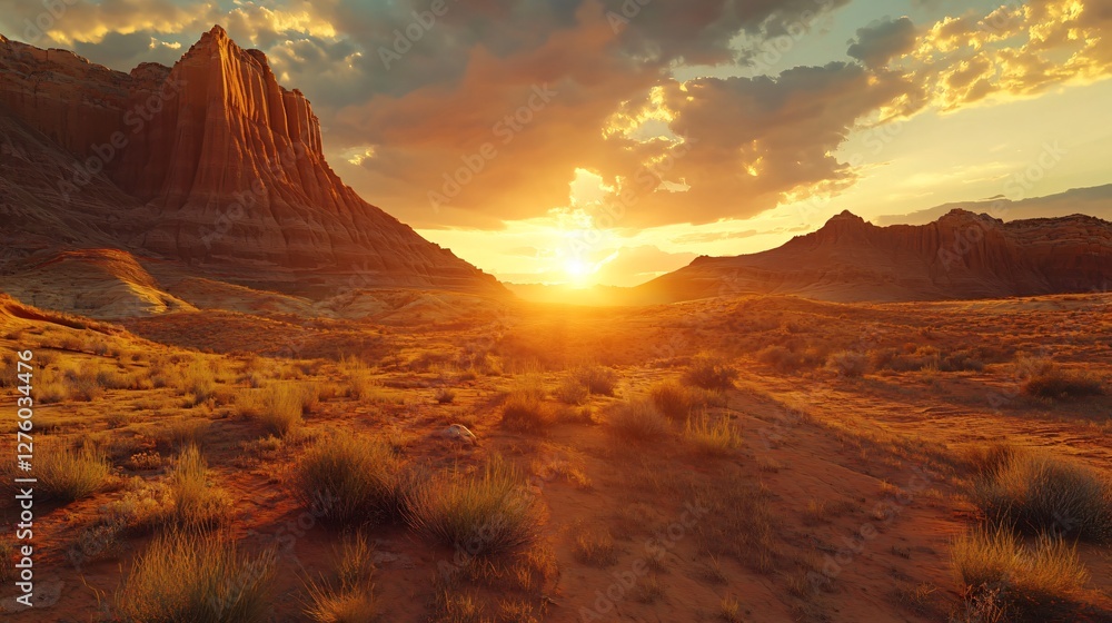 Naklejka premium Captivating Sunset Panorama at Cathedral Valley, Utah