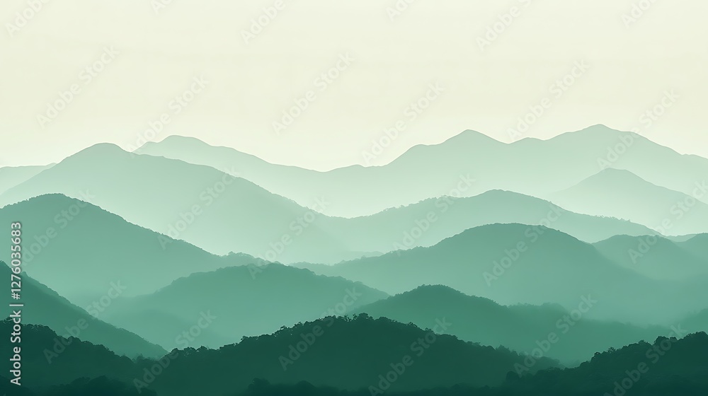 Serene Green Mountains Under a Pale Sky Serene Green Mountains Under a Pale Sky
