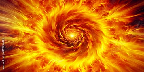 Abstract Fiery Explosion Vortex, Yellow Background Stock Photo