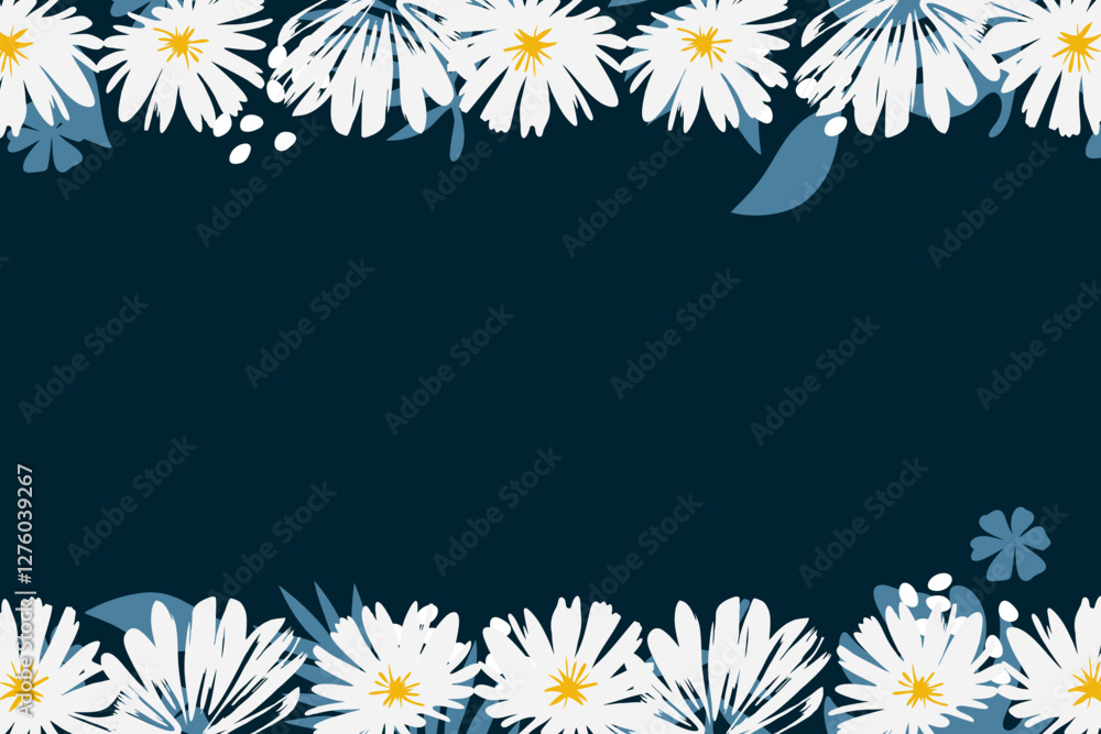 Fototapeta premium Trendy border with daisies trendy abstract floral design, place for a text