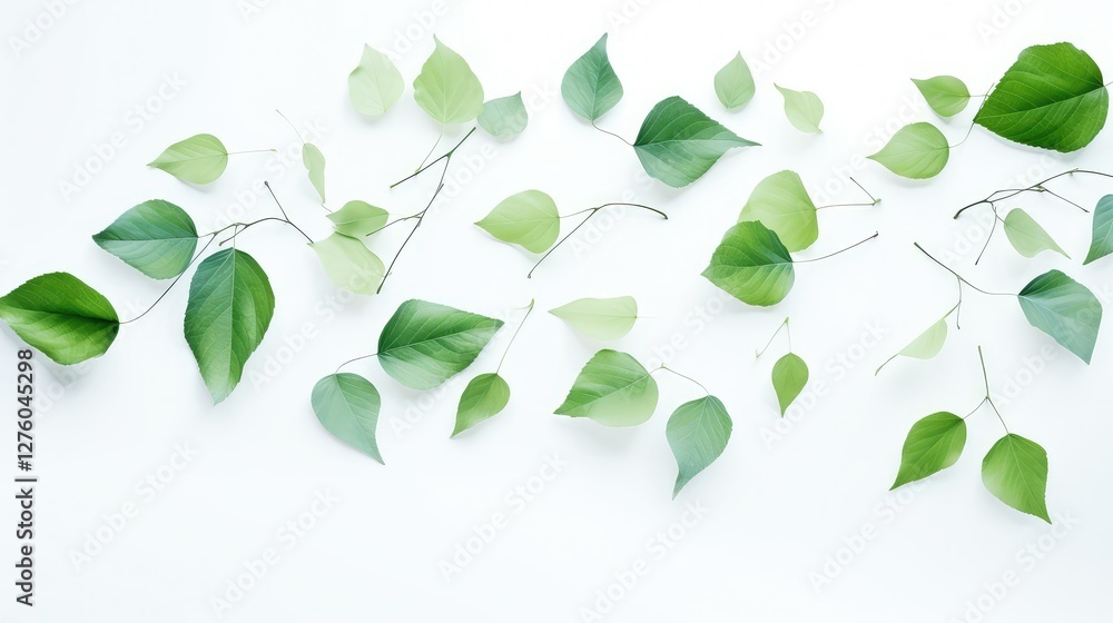 Obraz premium green leaves falling on white