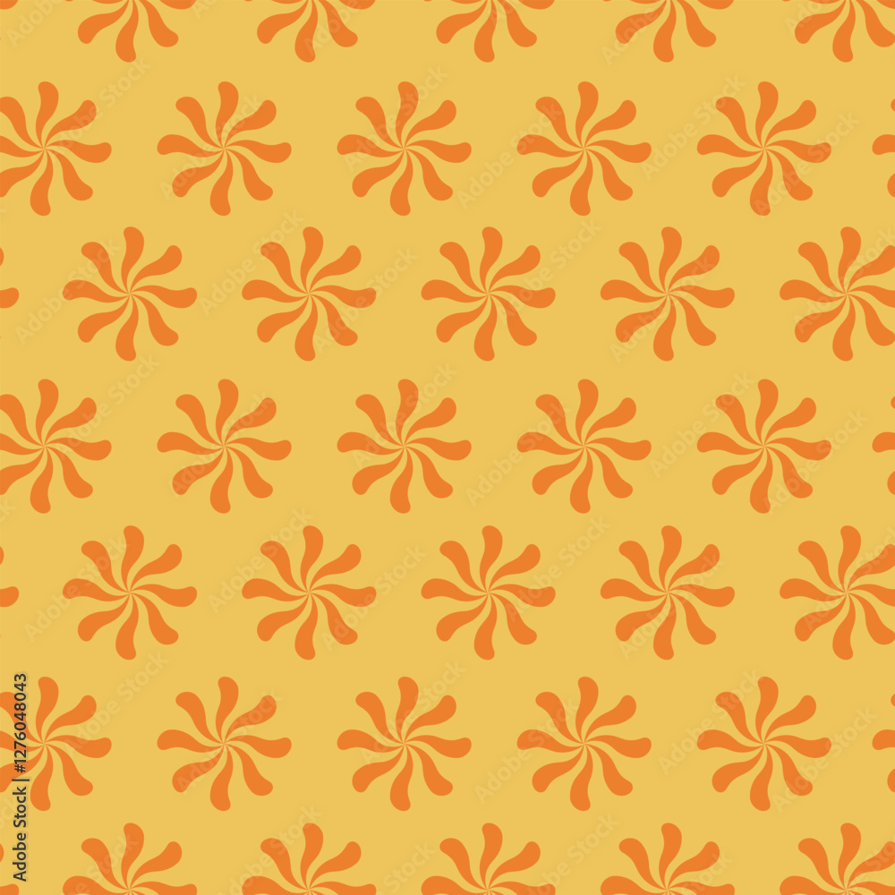 Vector seamless pattern with orange abstract flowers on yellow background Vector seamless pattern with orange abstract flowers on yellow background