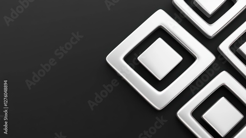 Silver Square Abstract Design on Black Background