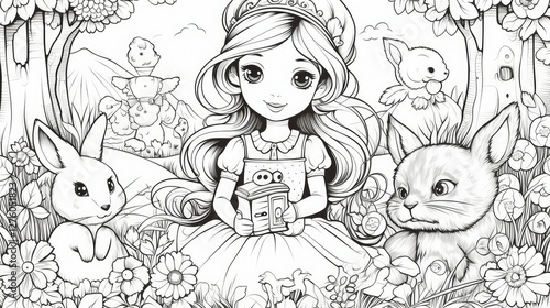 Fototapeta Naklejka Na Ścianę i Meble -  animals coloring book princess