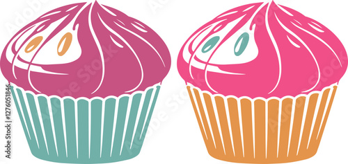 Cute muffin cupcakes dessert design template logo vector illustration.