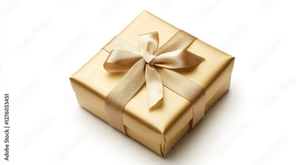 Fototapeta premium Golden Gift Box with Elegant Bow: A Symbol of Celebration and Joy