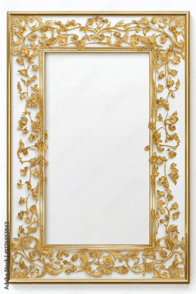 Elegant Thin Frame on a White Background with a Golden Border, Perfect for Persian Design