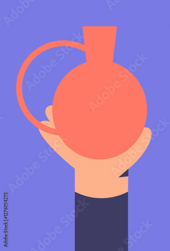 Handmade pottery. Ceramic vessels creation. Making pottery on wheel. Сontemporary artisan crafts. Flat vector illustration.