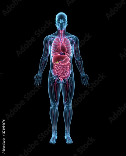 3D anatomy of Human internal organs. full body X-ray scan.