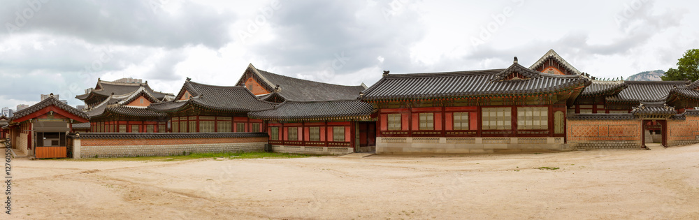 Traditional Korean Palace Complex Showcasing Historic Architecture With Ornate Roofs And Wooden Structures Traditional Korean Palace Complex Showcasing Historic Architecture With Ornate Roofs And Wooden Structures