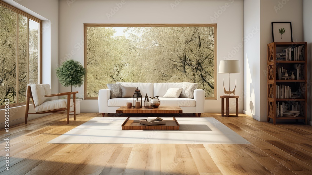 Fototapeta premium spacious wood floor living room