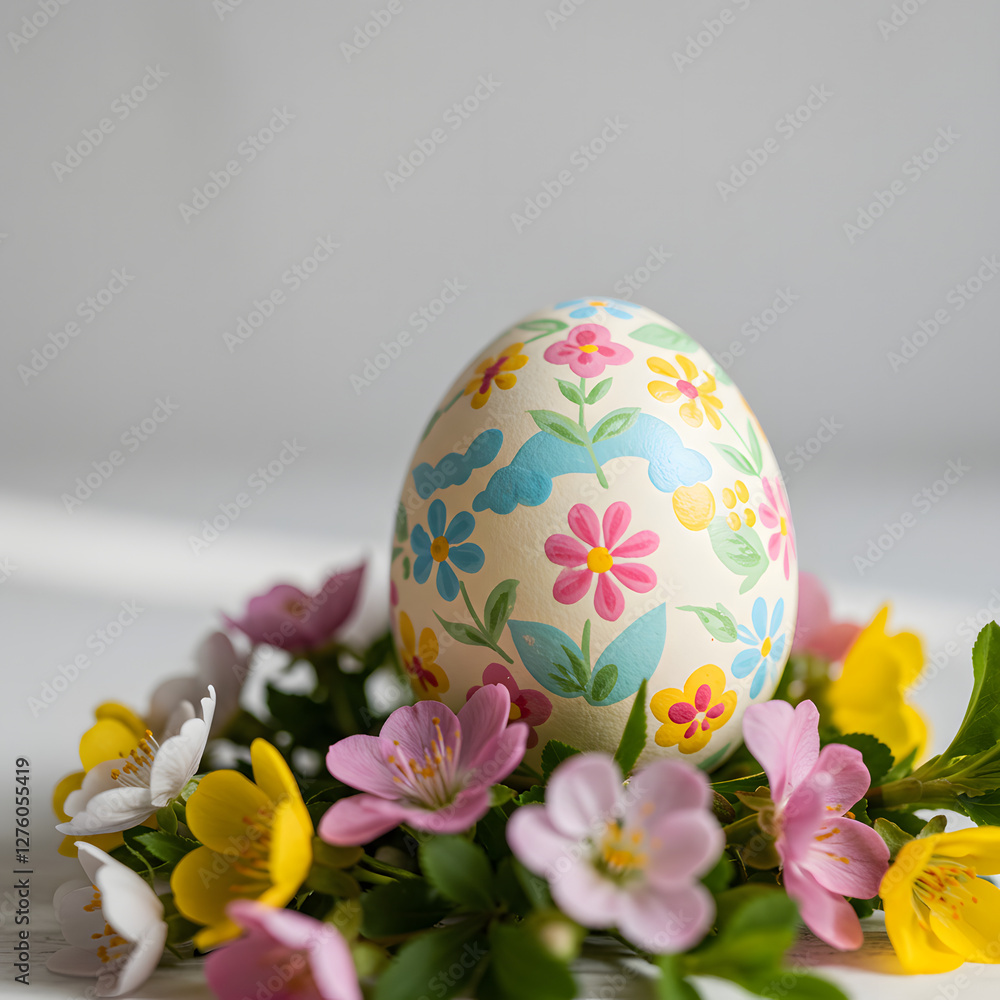 Fototapeta premium Decorated Easter Egg with Colorful Flowers