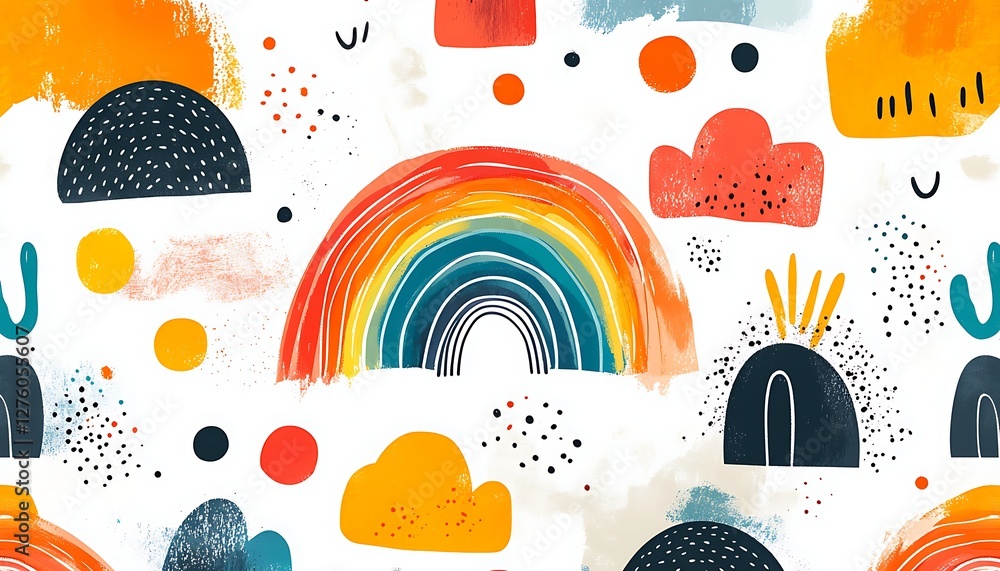 custom made wallpaper toronto digitalColorful rainbow pattern with abstract shapes on white background