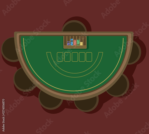 top view poker table game vegas risk realistic flat vector illustration