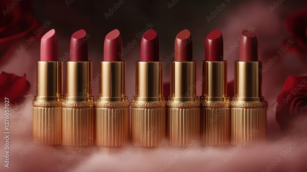 Fototapeta Luxury Lipsticks, Rose Background, Studio Shot, Cosmetics