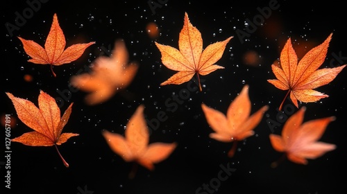 Falling Autumn Leaves on Black Background photo