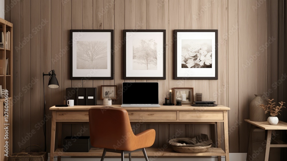 Fototapeta premium rustic home office wall mockup