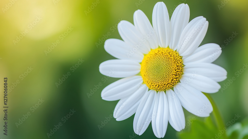 Fototapeta premium white daisy in full focus, showcasing every petal and vibrant yellow center, evokes sense of tranquility and beauty in nature