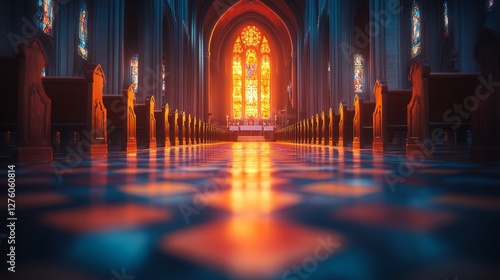 Abstract blur creates a serene atmosphere in a church interior