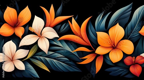 Wallpaper Mural Vibrant Tropical Flowers Dark Background Floral Art Print Torontodigital.ca