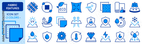 Icons in two colors about fabric features