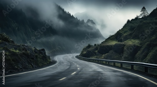 fog road in mountains photo