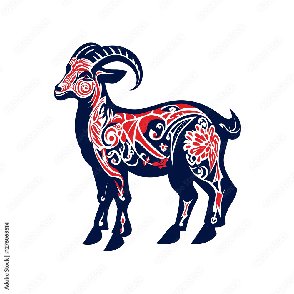 Ornate Red and Blue Ram/Goat Zodiac Design Ornate Red and Blue Ram/Goat Zodiac Design