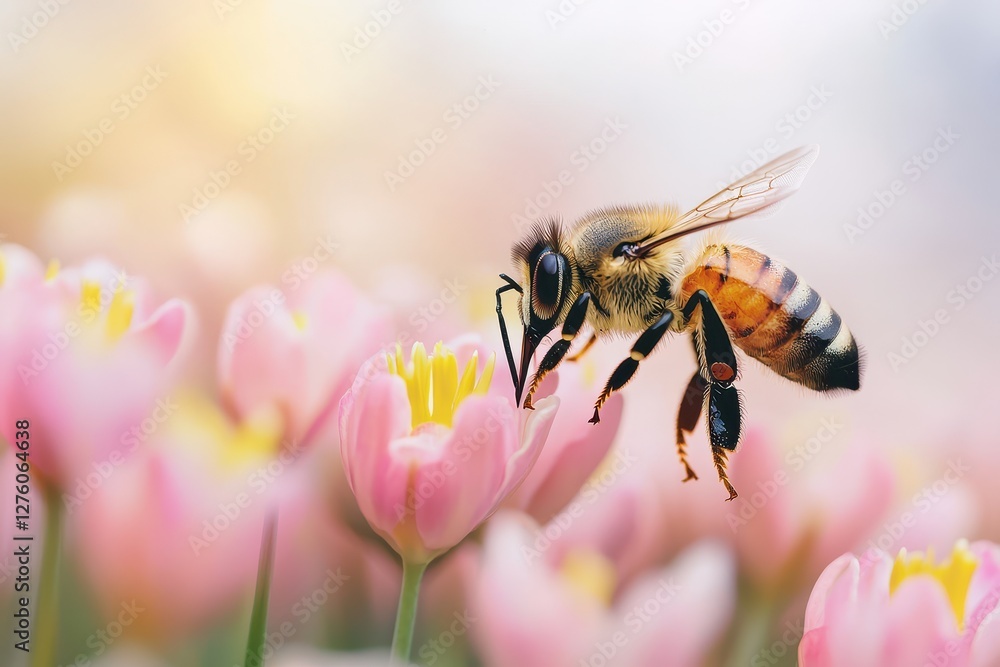 A close-up of a bee collecting nectar from vibrant pink flowers, showcasing the beauty of nature and pollination. A close-up of a bee collecting nectar from vibrant pink flowers, showcasing the beauty of nature and pollination.