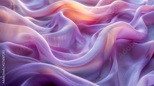 Wallpaper Mural Delicate texture of pale violet and orange silk fabric. Soft, flowing translucent fabric with liquid silk effect, subtle color gradient. Folds and waves, creating abstract pattern with silver sheen. Torontodigital.ca