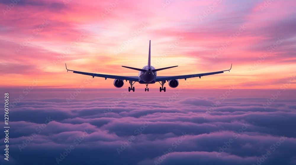 Airplane Above the Clouds at Sunset - Airplane flying above a layer of clouds during a vibrant sunset. Perfect for travel, adventure, and freedom themes Airplane Above the Clouds at Sunset - Airplane flying above a layer of clouds during a vibrant sunset. Perfect for travel, adventure, and freedom themes
