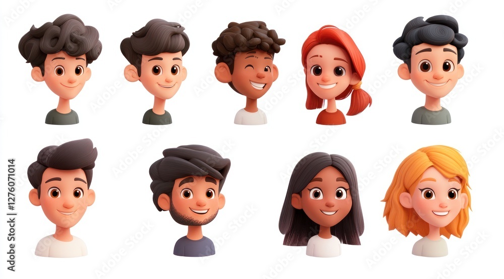 Smiling People Closeup Portrait Set Cute Cartoon Businessman Male and Female Avatars Multi-ethnic Man and Woman Faces Isolated on White Background Smiling People Closeup Portrait Set Cute Cartoon Businessman Male and Female Avatars Multi-ethnic Man and Woman Faces Isolated on White Background
