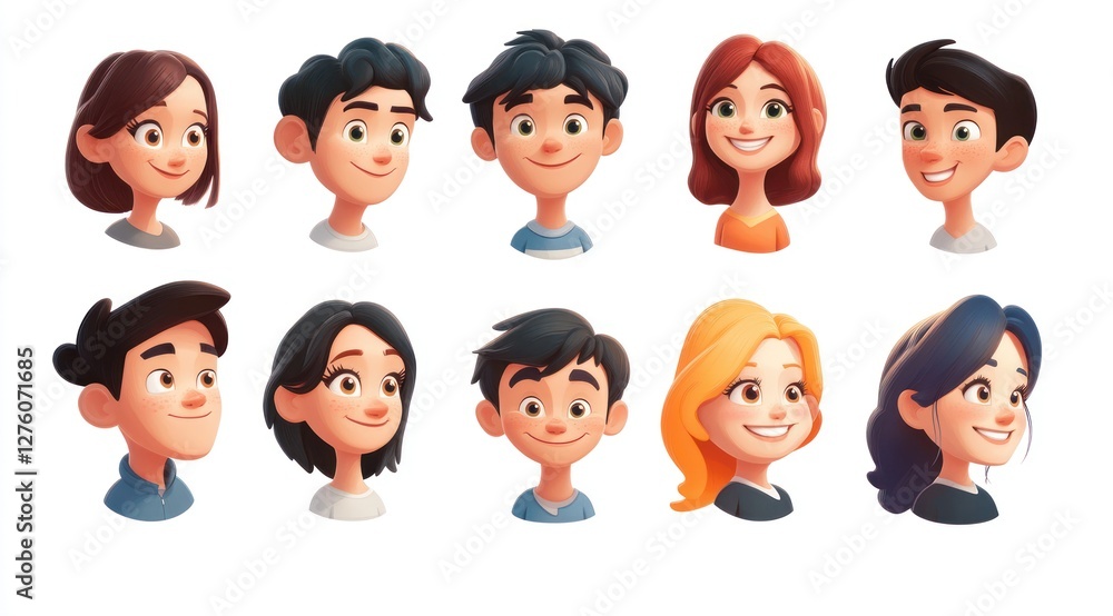 Smiling People Closeup Portrait Set Cute Cartoon Businessman Male and Female Avatars Multi-ethnic Man and Woman Faces Isolated on White Background Smiling People Closeup Portrait Set Cute Cartoon Businessman Male and Female Avatars Multi-ethnic Man and Woman Faces Isolated on White Background