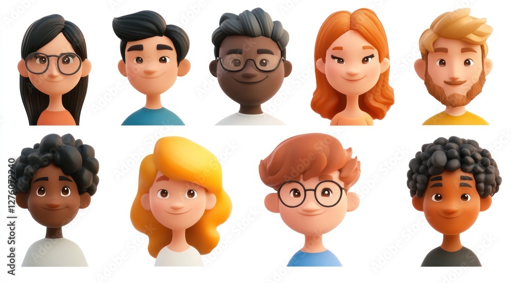 Smiling People Closeup Portrait Set Cute Cartoon Businessman Male and Female Avatars Multi-ethnic Man and Woman Faces Isolated on White Background Smiling People Closeup Portrait Set Cute Cartoon Businessman Male and Female Avatars Multi-ethnic Man and Woman Faces Isolated on White Background