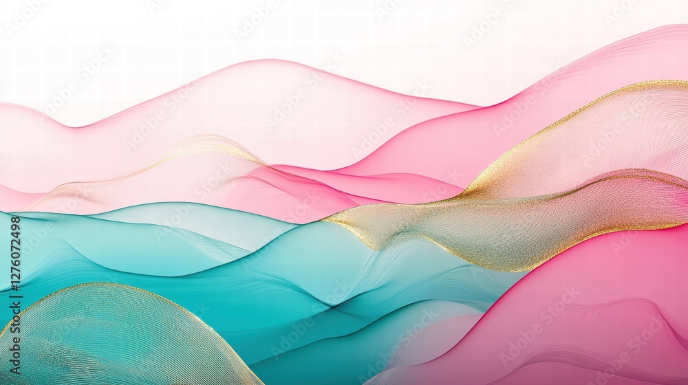 Obraz premium abstract pink and teal wave background with gold accents