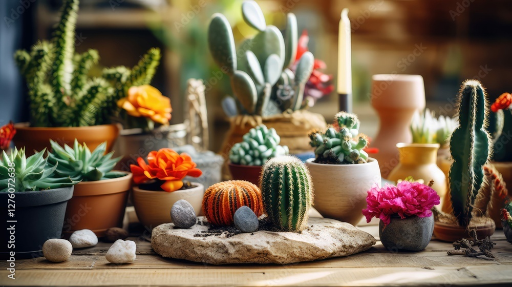 Fototapeta premium various cactus on table
