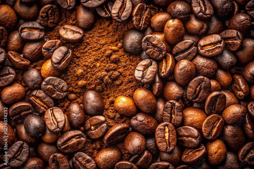 Fototapeta premium Aerial View of Roasted & Ground Coffee Beans - Full Frame Drone Shot