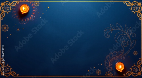 Diwali Ramadan Festive Background: Ornate gold paisley & candle light design for banners, invitations, greetings, and cultural themes.