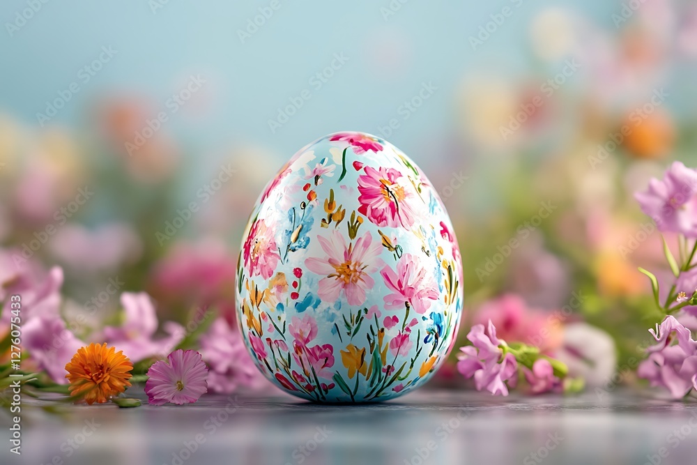 Fototapeta premium Floral Easter Egg on Pastel Background