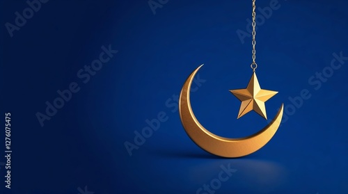 Crescent Moon and Star on Blue Background