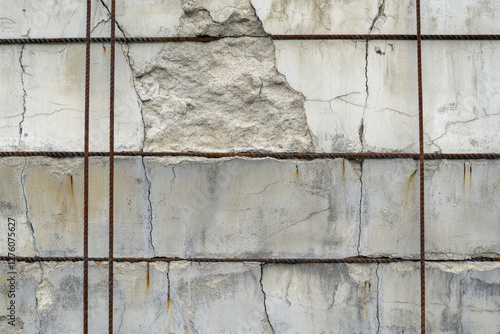 Obraz na płótnie A minimalist brutalist texture with exposed rebar, weathered stone surfaces, and deep crevices. w salonie