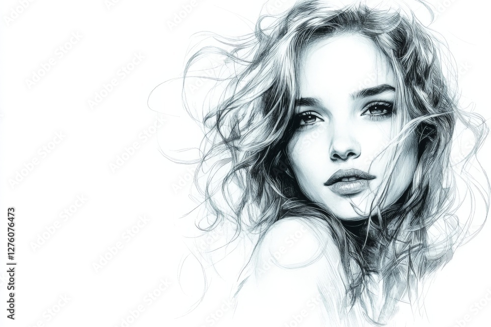 Portrait of a young woman with tousled hair and expressive features, emphasizing natural beauty and artistry Portrait of a young woman with tousled hair and expressive features, emphasizing natural beauty and artistry