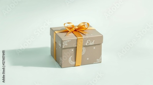 Eid Gift Box with Ribbon on Pastel Background