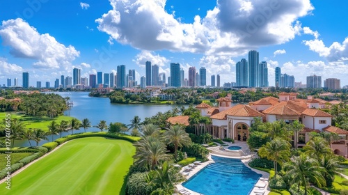 Luxury Mansion Golf Course City Skyline View
