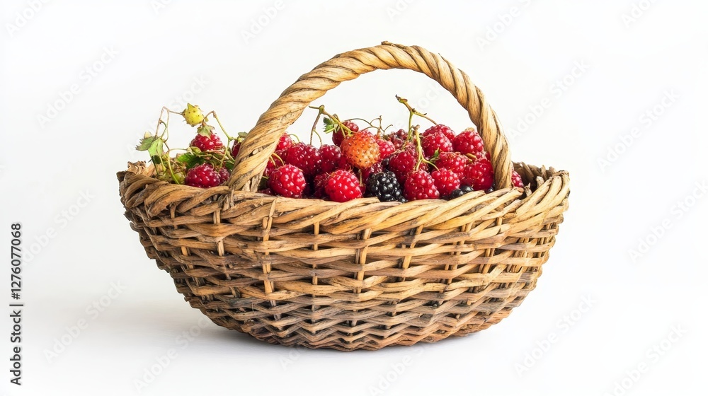 handmade bast product, basket for picking berries, isolate on a white background handmade bast product, basket for picking berries, isolate on a white background
